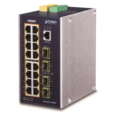 Planet IGS-6325-16P4S průmyslový L3 switch, 16x1Gb, 4x2.5G SFP, PoE 802.3at 320W, 48-56VDC, -40~75°C, IP30, fanless