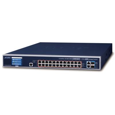 Planet GS-6320-24UP2T2XV L3 switch, 24x1Gb, 2x10Gb, 2x10Gb SFP+, 24x PoE 802.3bt 600W, 2x power-in, touch LCD