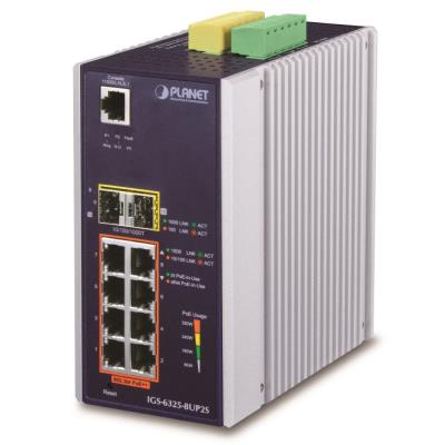 Planet IGS-6325-8UP2S průmyslový L3 switch, 8x1Gb, 2x2.5Gb SFP, PoE 802.3bt 360W, 48-54VDC, -40~75°C, fanless