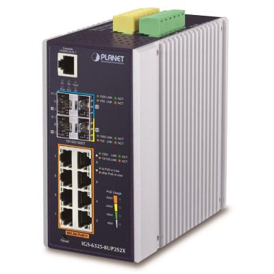 Planet IGS-6325-8UP2S2X průmyslový L3 switch, 8x1Gb, 2x2.5Gb SFP, 2x10Gb SFP+, 90/360W, 48-54VDC, -40~75°C, fanless