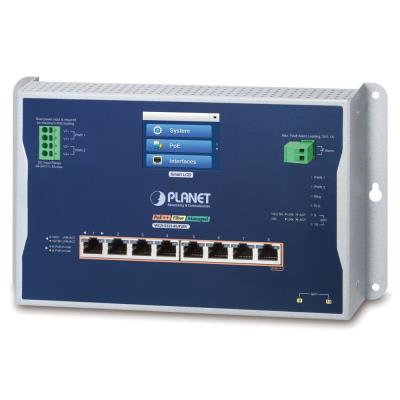 Planet WGS-5225-8UP2SV plochý L3 switch, 8x1Gb, 2x2.5Gb SFP, PoE 95/720W, 48-54VDC, -20~70°C, IP30, fanless, touch LCD