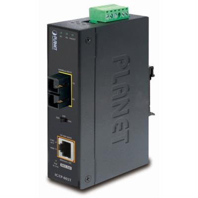 Planet IGTP-802T konvertor RJ45/SC, 1Gbps, PoE injektor 802.3at, -40 až 75 st.C, IP30, ESD 12-48 V DC