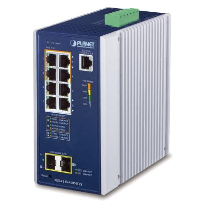 Planet IGS-4215-4UP4T2S průmyslový L2 switch, 8x1Gb, 2x1Gb SFP, 4x PoE 802.3bt 240W, 48-54VDC, -40~75°C, IP30