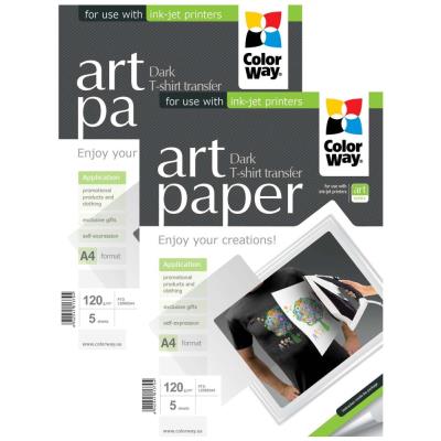 COLORWAY 2x nažehlovací papír/ na světlý + tmavý textil/ 120g/m2, A4/ 5+5 kusů