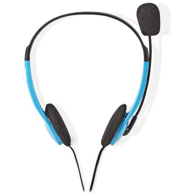 NEDIS headset CHST100BU/ drátová sluchátka + mikrofon/ 2x 3,5 mm jack/ kabel 2 m/ modrý