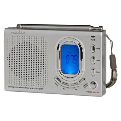 NEDIS přenosné rádio/ AM/ FM/ SW/ napájení z baterie/ síťové napájení/ digitální/ 1.5 W/ budík/ časovač vypnutí/ šedé