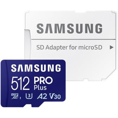 SAMSUNG PRO Plus MicroSDXC 512GB + SD Adaptér / CL10 UHS-I U3 / A2 / V30